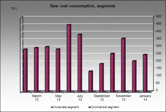 WP Zarechnaya - Raw coal consumption, segmnets