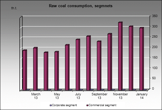 WP Shedruxinskaya - Raw coal consumption, segmnets